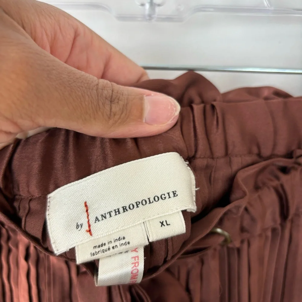 Anthropologie High Waisted Plissé Wide Leg Pants Brown Size XL - Picture 8 of 9